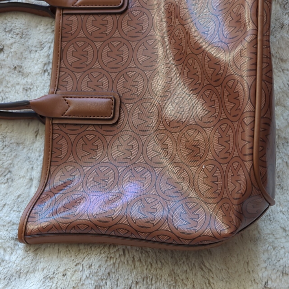 Michael Kors Luggage Brown Jodie Small Logo Jacquard Tote Bag Recycled Purse - Picture 8 of 11